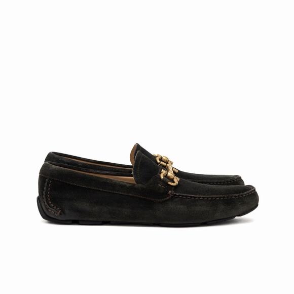 950$ Salvatore Ferragamo Gancini Bit Brown Suede Driving Loafers Moc US 9 D main image 4